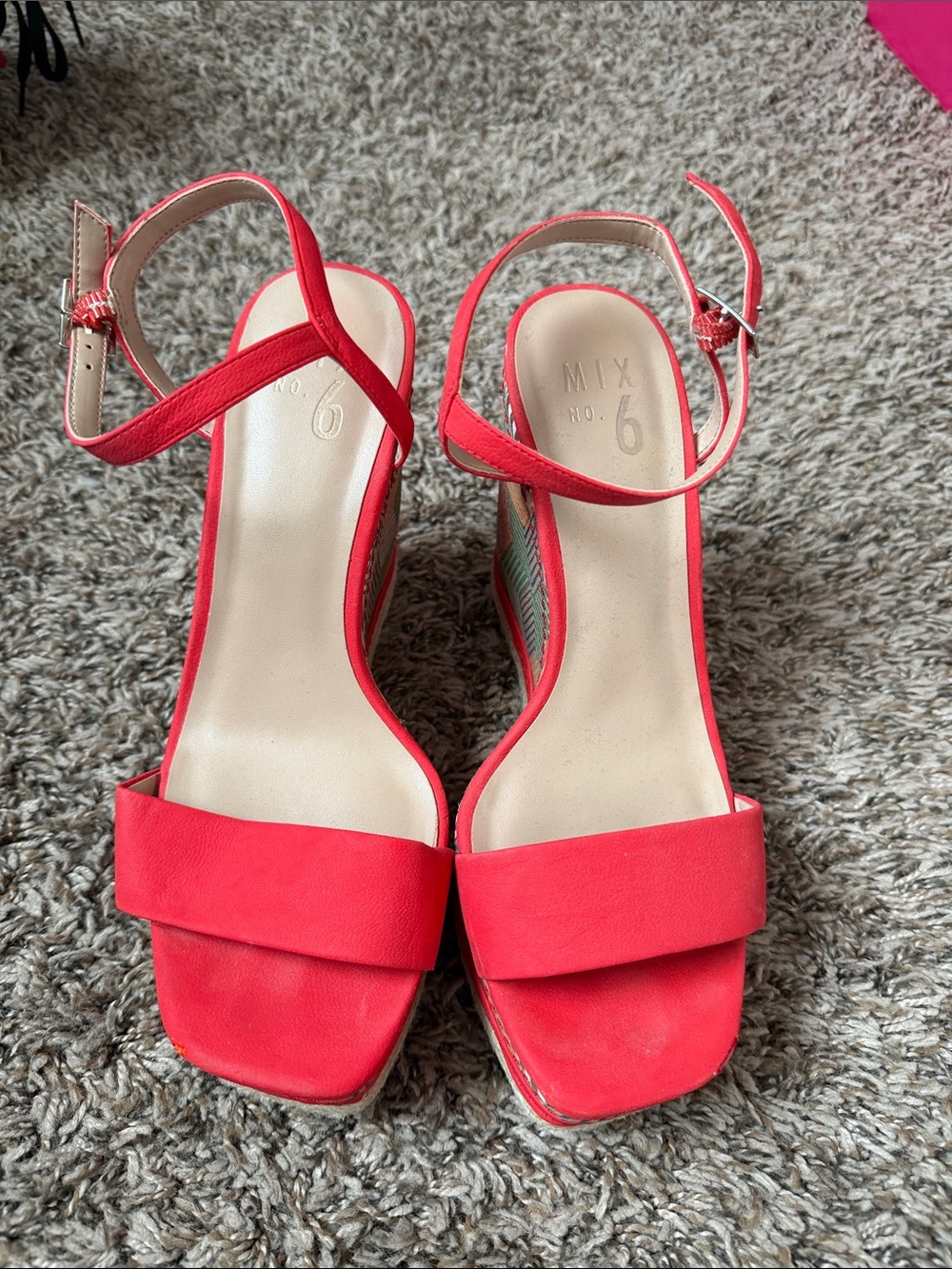 Mix No. 6 Coral-Red Ankle-Strap Block Heel Sandals